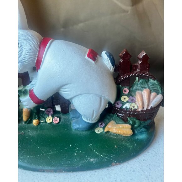 White Rabbit Cast Iron Door Stop With Fence & Basket Hand-Painted Vintage - Picture 3 of 12